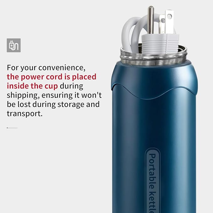 Travel Electric Kettle, Insulated Water Bottle with 4 Temp, Dark Blue | 316 Stainless Steel Liner, 400ml, Auto Shut-Off & Leak-proof, Mini Travel Essentials Portable Office Gifts for Tea Lovers