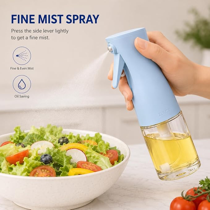 Zuutii Oil Sprayer for Cooking, 170ml Olive Oil Sprayer Mister, Olive Oil Spray Bottle for Salad, BBQ,Spray with Portion Control, Kitchen Baking, Roasting,Hairstyling (Light Blue)