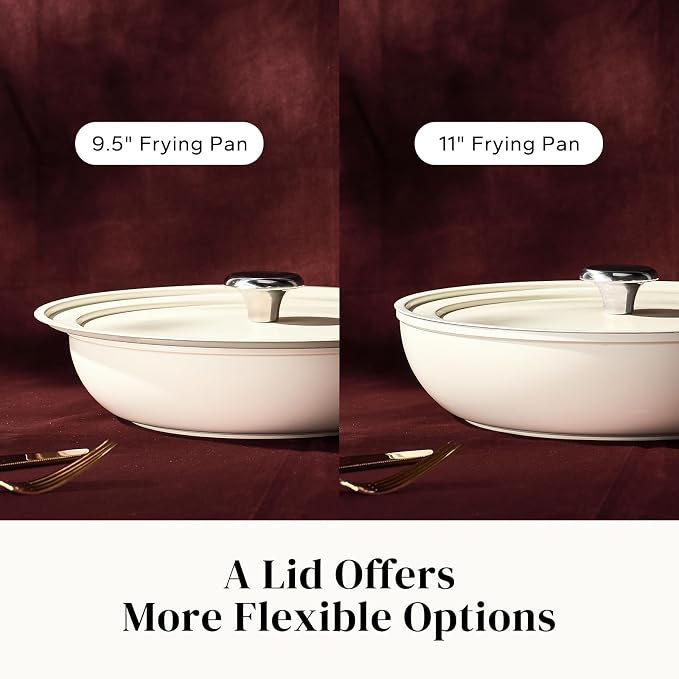 Redchef Ceramic Frying Pans, 4-Piece Non Stick Frying Pans, Non Toxic Skillet with Lid, Ceramic Cookware Set, 8" 9.5" 11" Egg Saute Pan, PFAS & PTFE & PFOA Free, Dishwasher & Oven Safe, Beige White