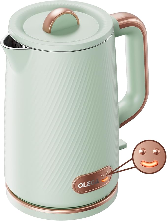 OLEGA Electric Tea Kettle: 1200W Fast Boil Electric Water Kettles 1.5L | Stainless Steel Kettle; Large Electric Water Kettle; Plastic Free Teapot; Auto Shut-Off Water Boiler; Fast Boil Kettles