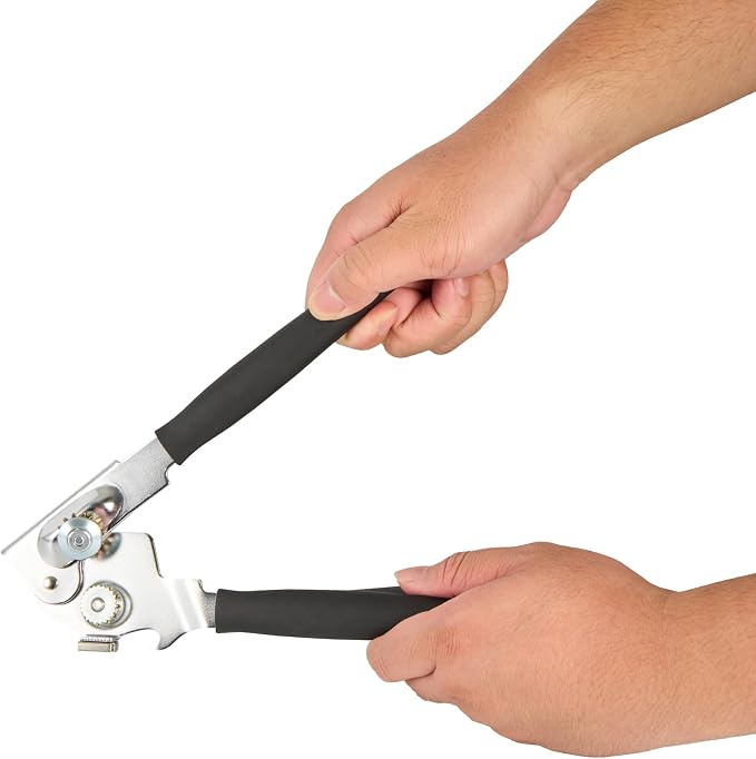 Restaurantware Stainless Steel Magnetic Manual Can Opener - German Standard Black Crank Can Opener with Magnet, Ergonomic Handle, Non-Slip - Heavy-Duty Hand Can Opener, Easy Turn, Sharp Blade