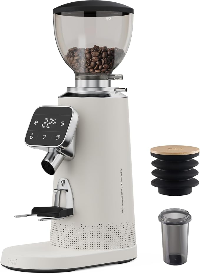 Tuni G3 Commercial 64mm Flat Burr Coffee Grinder, 100 Grind Settings, Ivory | Electric Espresso Grinder with Single Dose, Anti-Static Tech, All-Metal Stainless Steel Body for Drip/Cold Brew/French Press