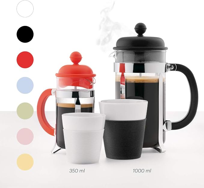Bodum French Press Caffettiera White - 1L / 8 Cup Coffee Maker - Durable Glass & Stainless Steel Filter - BPA-Free Dishwasher Safe Percolator - Cafetiere Made in Portugal