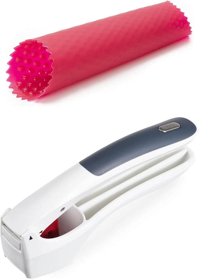 Zyliss Garlic Peeler & Easy Clean Garlic Press - Silicone Garlic Peeler Tube and Garlic Crusher for your Kitchen Accessories - 2 Piece