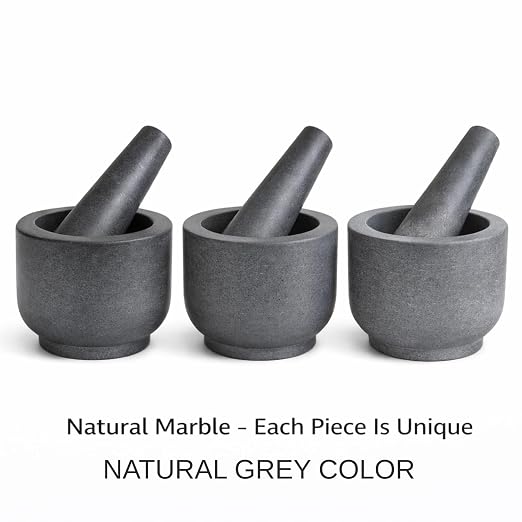 Marble Stone Mortar and Pestle, Grey | 3.75"X2.75" Mortar, 5"X1.5" Pestle, Grind Spices & Powder Pesto, Mash Herbs & Crush Pills, Regular Size