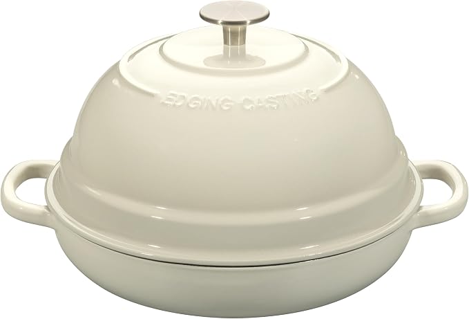 EDGING CASTING Enameled Cast Iron Dutch Oven Pot with Lid, Round Bread Oven for Homemade Sourdough Bread Baking, 6 Quart, White