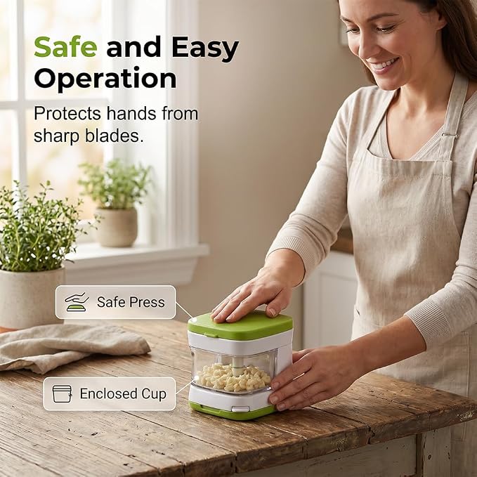 Mini Garlic Chopper and Press with Container (2 Pcs) | 2026 New Multifunctional Manual Mincer, Stainless Steel Blades, Handheld Kitchen Gadget, Dishwasher Safe