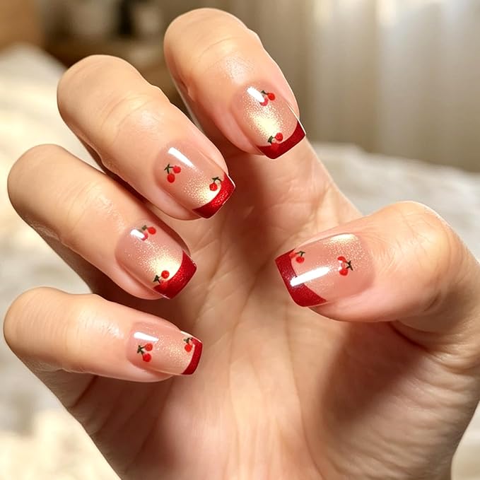 6 Packs (144 Pcs) | Reusable Press on Nails | cute nails | 6-Style Bundle | 12 Sizes | Each Style 24 Pcs | Micro Dot & Cherry