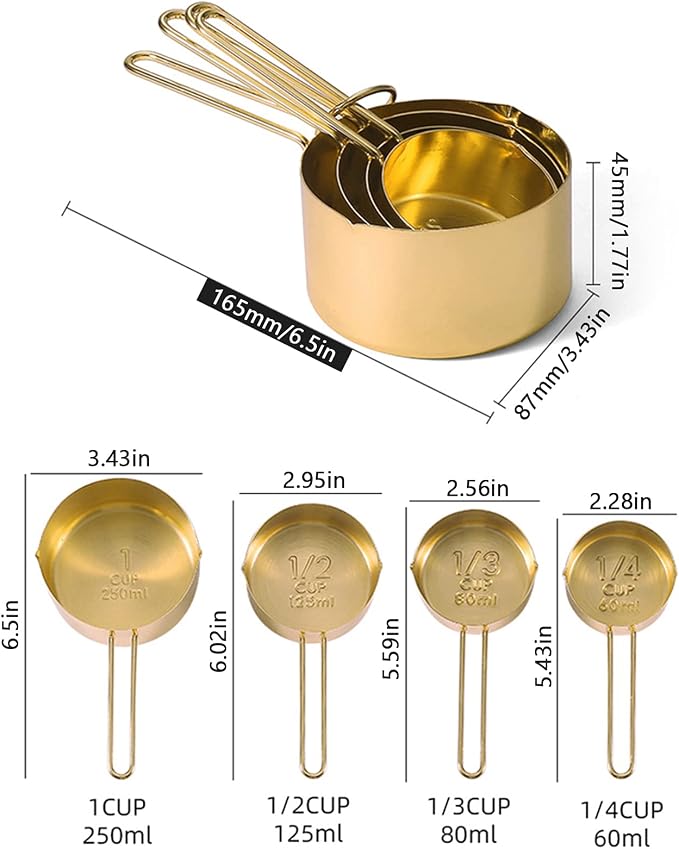 4pcs Stainless Steel Measuring Cups Set, Gold | Kitchen Accessories, Baking, Tea Coffee Measuring Tools