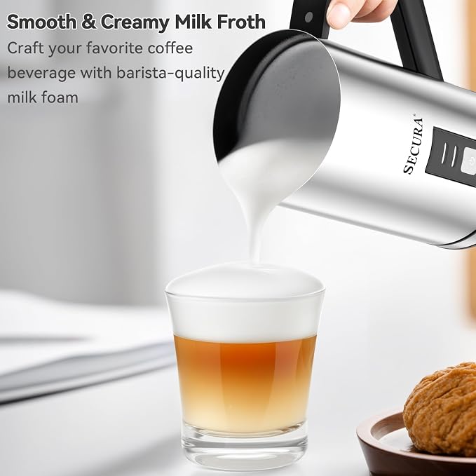 Secura Milk Frother, Electric Milk Steamer Stainless Steel, 8.4oz/250ml Automatic Hot and Cold Foam Maker and Milk Warmer for Latte, Cappuccinos, Macchiato, 120V | Stainless Steel, Easy Cleaning, Strix Temperature Control, One-Touch Operation, Rich & C...