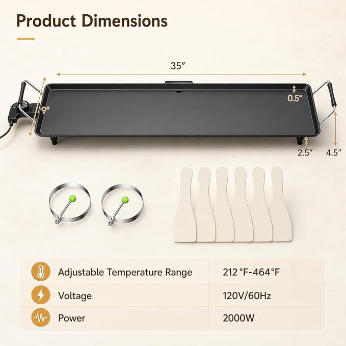 DORTALA 35" Extra Large Electric Griddle 2000W | Outdoor Flat Top Grill | Nonstick Cooking Surface | BBQ, Breakfast, Pancakes, Burgers, Steak, Bacon & Family Parties