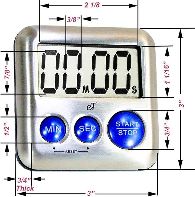 Elegant Digital Kitchen Timer Stainless Steel - Loud Alarm Model eT24 Plum