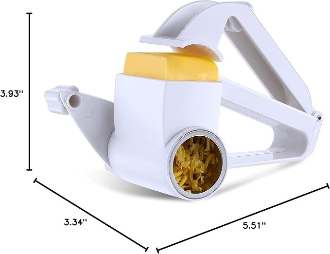 Boao Rotary Cheese Grater Manual Handheld Cheese Grater with Stainless Steel Drum for Grating Hard Chocolate Nuts Kitchen Tool(White,1 Drum)