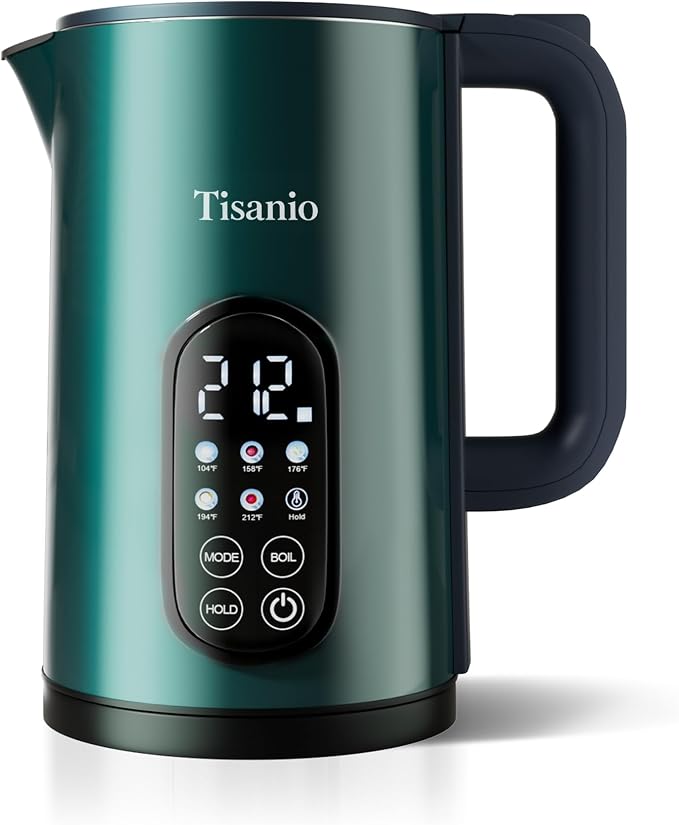 1.7L Stainless Steel Electric Kettle with Temperature Control – Green | 5 Preset Temperatures for Tea & Boiling Water, 2H Keep Warm, 1200W BOIL Mode, 304 Stainless Steel Interior, Cordless Base