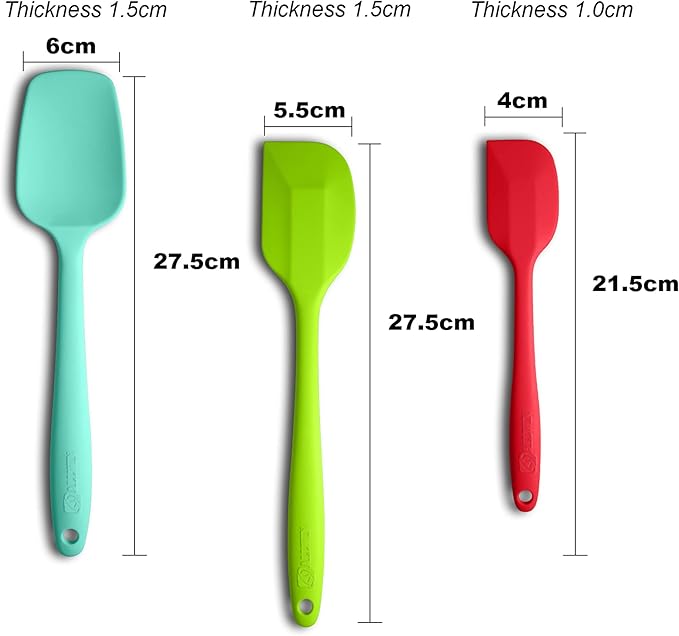3-Piece Silicone Spatula Set, 600°F Heat Resistant, Multicolored | Stainless Steel Core, Silicone Rubber Spatulas for Nonstick Pans, Spatula, Spoonula and Mini Spatula for Cooking and Baking
