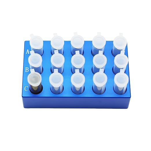 1 Pcs Aluminum Cooler Cooling Block PCR Test Tube Rack 15 Wells for 5mL | 13.6mm Hole Diameter for PCR/Microcentrifuge Tubes; Enzymes, RNA, Reagents, and Temp-sensitive Samples in Cold Prep (Blue)