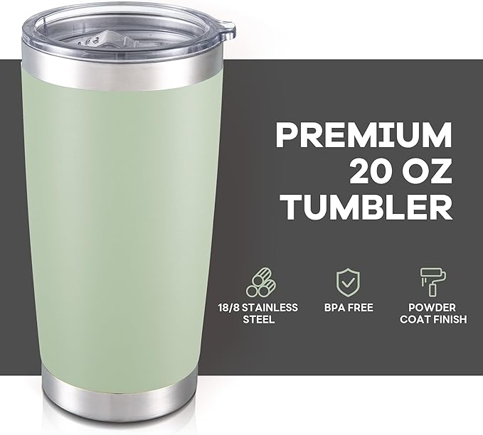 20 oz Tumbler with Lid Stainless Steel Insulated Tumblers Cups Travel Mug | Double Wall Vacuum, Powder Coated, Keep Drinks Cold and Hot, Waterproof Lid, Fit of Car Cup Holders, Sagebrush Green