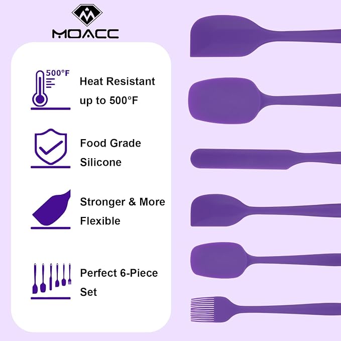Silicone Spatulas Set, Rubber Spoon Spatula Heat Resistant Spoonula One Piece Design Seamless Spatula Non-Stick Scrapers Baking Mixing Tool (Purple)