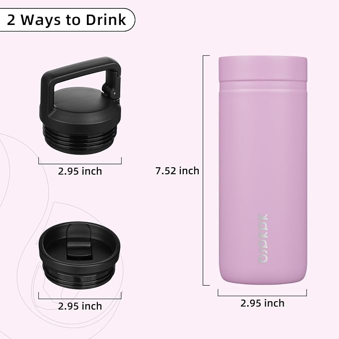 BJPKPK 20 oz Insulated Travel Water Bottle, Coffee Tumbler Stainless Steel | Double Wall Vacuum, Leakproof, Thermal, Keeps Hot/Cold, Dishwasher Safe, Spill Proof, Wide Mouth, 2 Lids, Light Pink