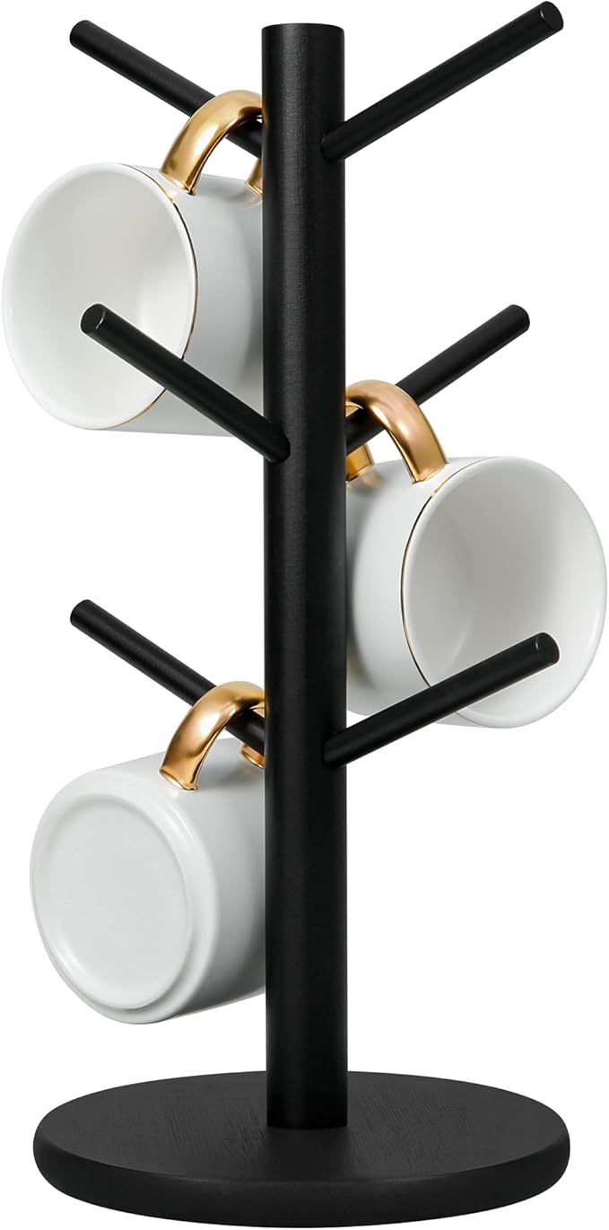 MyLifeUNIT Mug Holder Tree, Coffee Cup Holder with 6 Hooks (Black) | Anti-slip padded bottom, space-saving compact design, easy air drying, sturdy tip-resistant structure