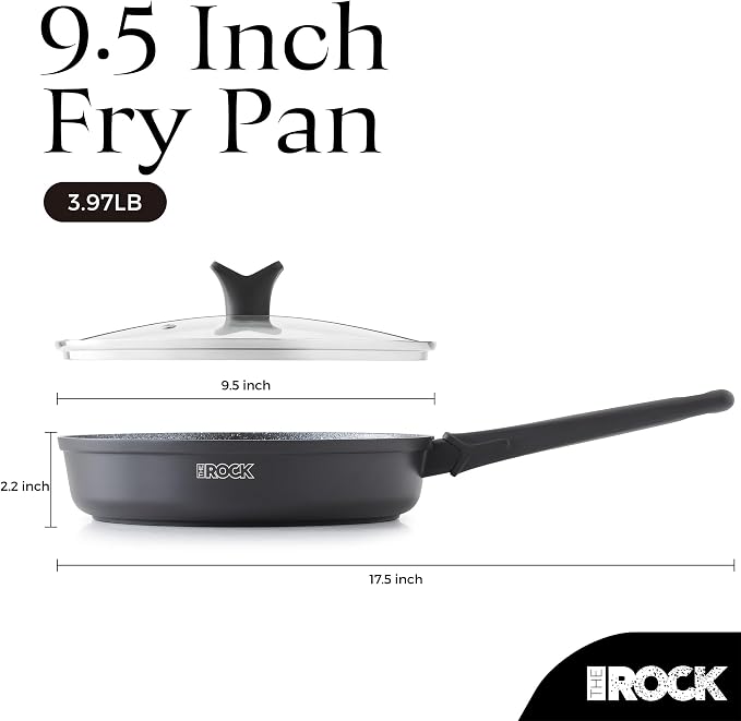 THE ROCK SOHO 9.5-Inch Nonstick Frying Pan with Lid – Compact for Urban Kitchens, Nothing Sticks, Never Warps, Lasts Longer, Dishwasher Safe, Black