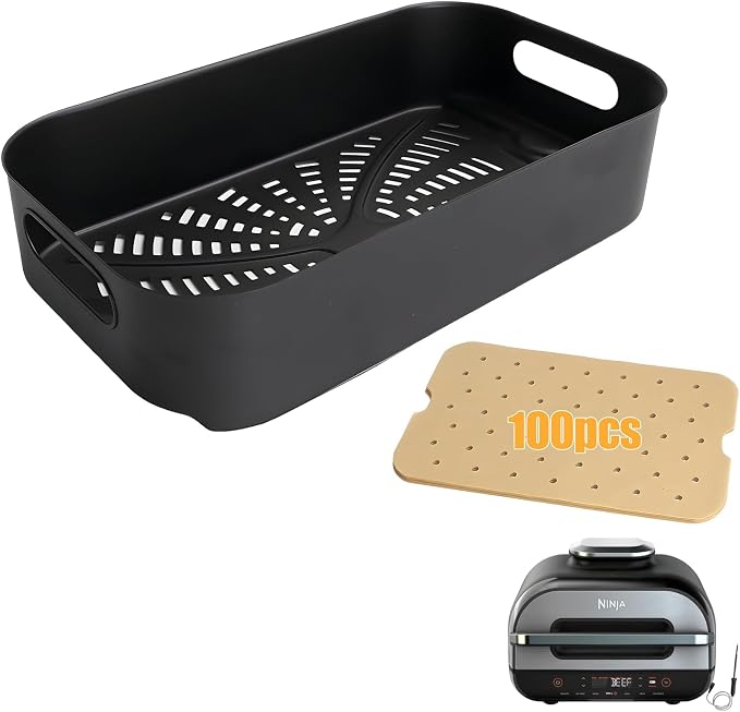 Foodi FG551 Non-stick Combo Crisper Basket Parts for Ninja Foodi | For Foodi DG651 & DG551 Smart XL Indoor Grill Accessories with 100pcs Disposable Air Fryer Food Basket Parchment Paper Liners