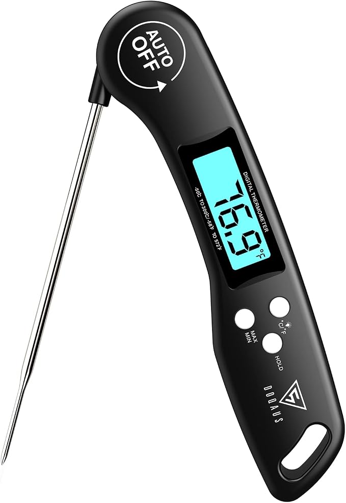 DOQAUS Digital Meat Thermometer, Instant Read Food Thermometer for Cooking | Backlit & Auto-Rotating Display, 4.6” Probe Perfect for Grilling, Baking, and BBQ Gift for Dad Men - Black