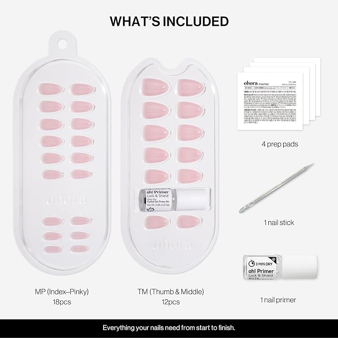 ohora Gel Press On Nails | Pink, Ombre, Short Oval | Blush Pink | Salon-Quality, 100% Real Gel, No UV Lamp, No Glue, Non-Toxic | 15 Sizes, 30 Tips | Long Lasting, press on short