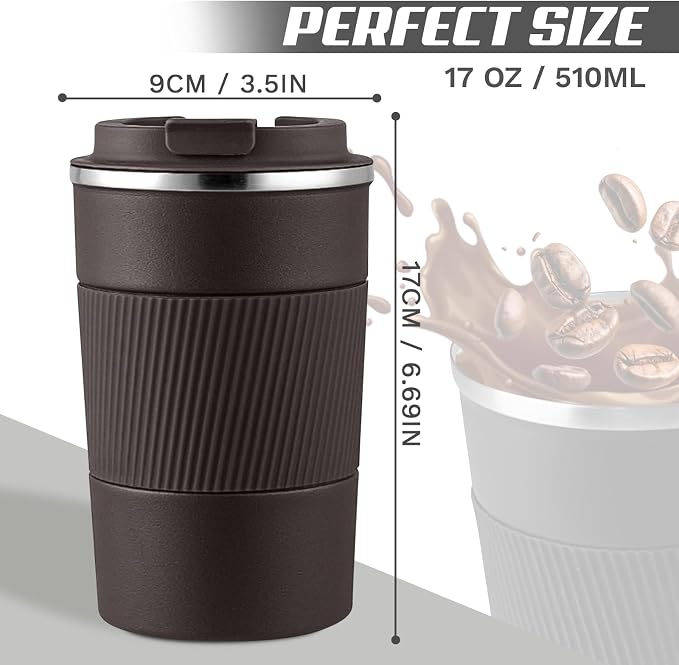 Vacuum Insulated Stainless Steel Travel Coffee Mug,Leak Proof Cup with Lid | 304 stainless steel mug with vacuum insulation, leak proof lid, silicone grip and car cup holder friendly design