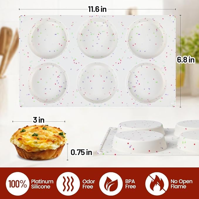 CAKETIME Muffin Top Pan, Silicone Egg Molds for Breakfast Sandwiches 3 Inch Round Baking Pan for Oven English Muffins, Whoopie Pies, Corn Bread, Egg bites, Tarts 3 Pack Confetti