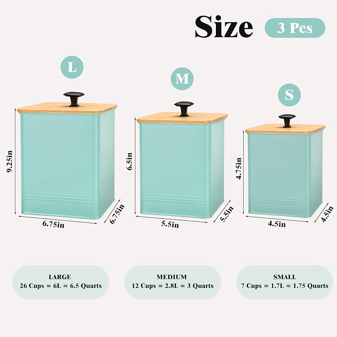 Kitchen Canisters Set of 3, Metal Flour Sugar Storage Containers with Airtight Lids-Canisters Sets for Kitchen with Customizable Chalkboard Labels & Marker Pen-Spice, Coffee Storage Jars(Blue)