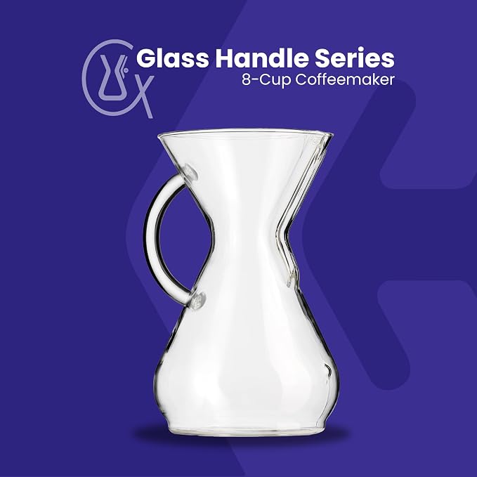 Chemex Pour-Over Glass Coffeemaker - Glass Handle Series - 8-Cup - Exclusive Packaging | All-Glass Handle Manual Drip Coffee Brewer, Borosilicate Glass, Uses Bonded Filters, Sediment-Free