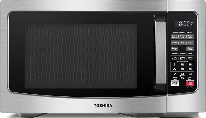 TOSHIBA Countertop Microwave Oven, 1.2 Cu.Ft, 1000W, Stainless Steel | Smart Humidity Sensor, 12 Auto Menus, Mute Function, ECO Mode, Easy Clean Interior