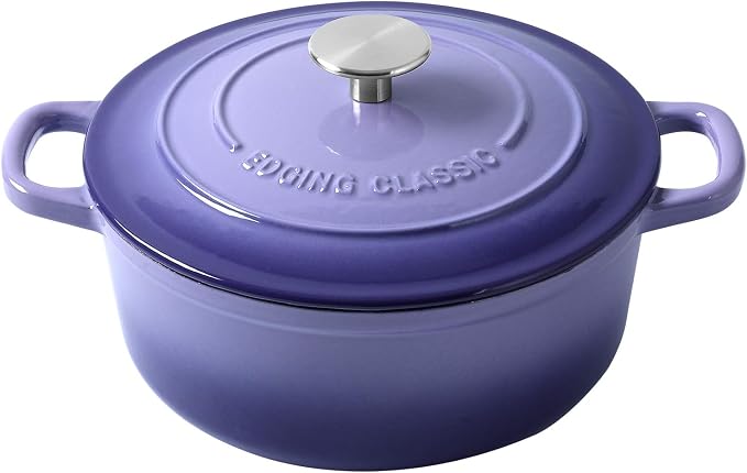 EDGING CASTING Enameled Cast Iron Duch Oven, 5.5 Quart Round Dutch Ovens Pot with Lid, Dual Handle for Bread Baking, Purple