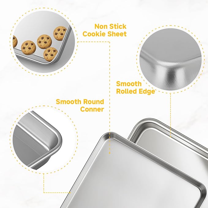 Ohtomber 3 Pack Heavy Duty Stainless Steel Baking Sheet Set, 9/12/16 Inch | Heavy Duty, Cookie Sheet Pans for Baking Roasting Oven Baking, Oven Safe, Sturdy Kitchen Bakeware Trays