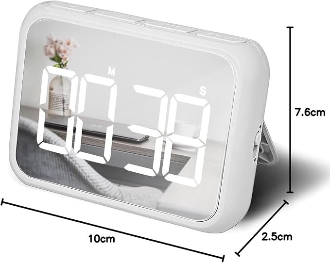 Digital Large Display Visual Timer Stopwatch for Kitchen Teacher School Classroom Cooking, Night Light Magnetic Bathroom Makeup Mirror LED Stop Clock Timer, 99 Minutes Countdown, Loud/Silent (White)
