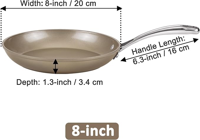 Cooks Standard Classic 8 Inch Hard Anodized Nonstick Frying Pan | Ceramic Cookware Skillet Egg & Omelet Pan, Induction, Compatible with Most Stovetops, Bronze