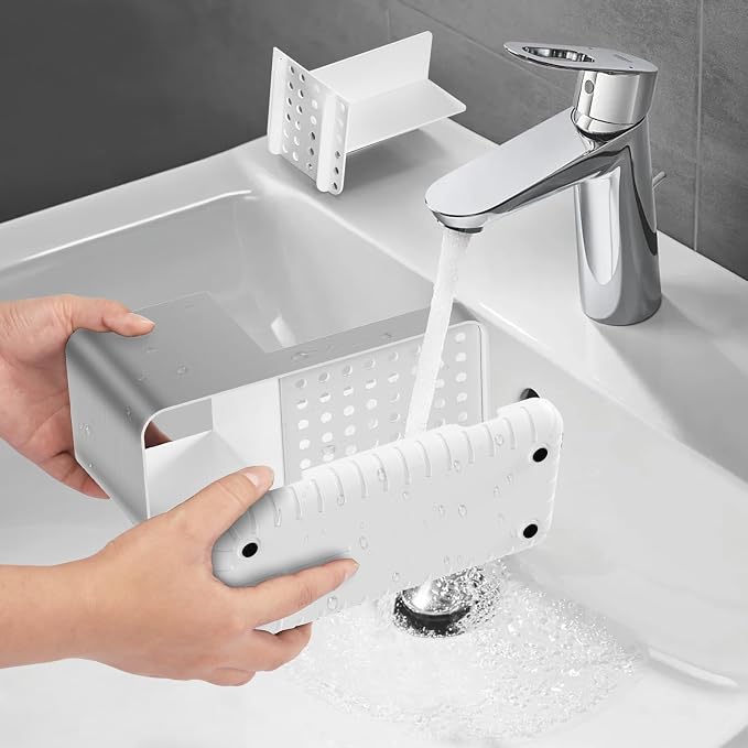 Toothbrush Holders for Bathroom Countertop Organizer (Brushed Silver Grain) | Easy To Clean, Drainage, Non-Slip, Detachable, Kids Electric Toothbrush and Toothpaste Holder for Bathrooms