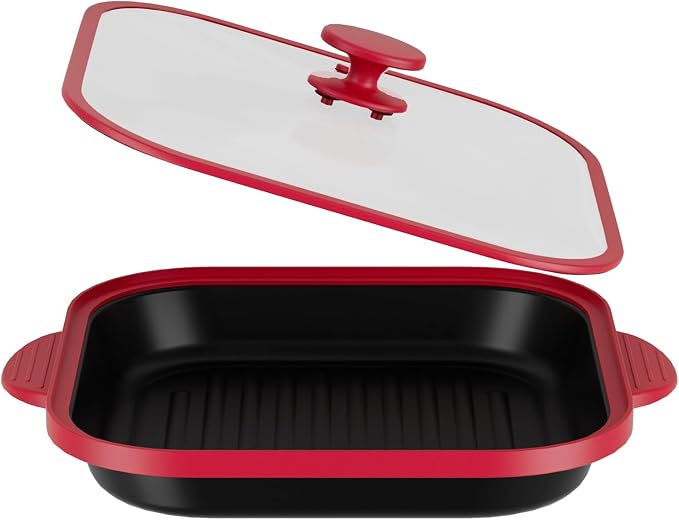 Microwave Grill Pan with Glass Cover - Bacon Cooker, Crisper & Grilled Cheese Maker, Microwave Cookware,Dishwasher Safe for Easy Clean