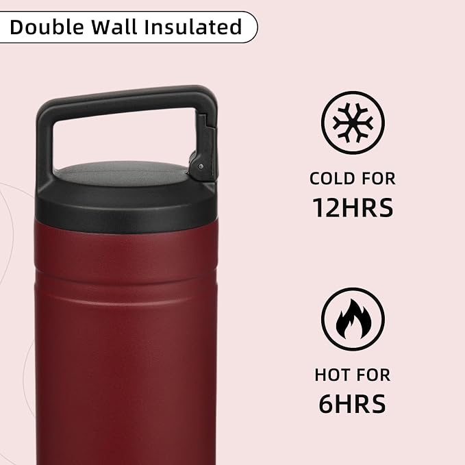 BJPKPK 20 oz Insulated Travel Water Bottle, Coffee Tumbler Stainless Steel | Double Wall Vacuum, Leakproof, Thermal, Keeps Hot/Cold, Dishwasher Safe, Spill Proof, Wide Mouth, 2 Lids, Cinnabar Red