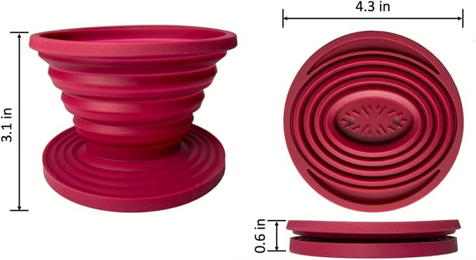 Attsky Collapsible Pour Over Coffee Dripper for Camping, 2-Pack, Red | Reusable Silicone Filter Holder for Travel & Backpacking, Brews 2+ Cups, Single-Cup Brewer, Compact Camp Coffee Maker Kit