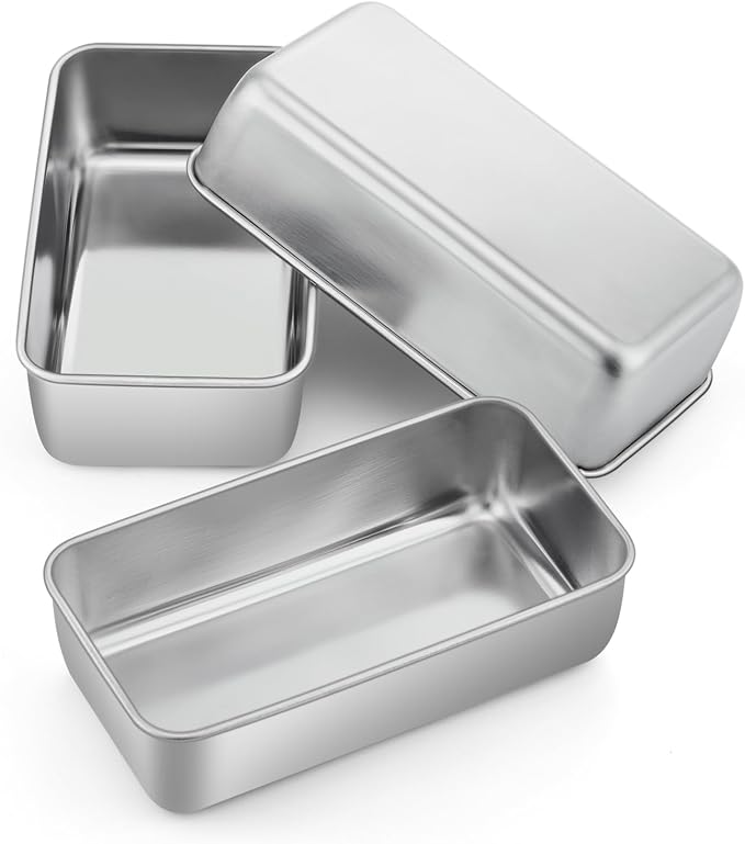 P&P CHEF Loaf Pan, 9 x 5 Inch Stainless Steel Bread Pan, (Silver, 3Pcs) | Loaf Toast Baking Pans Tins Set For Bread Meatloaf Lasagna Cake, Healthy & Sturdy, Oven & Freezer Safe, Easy to Clean