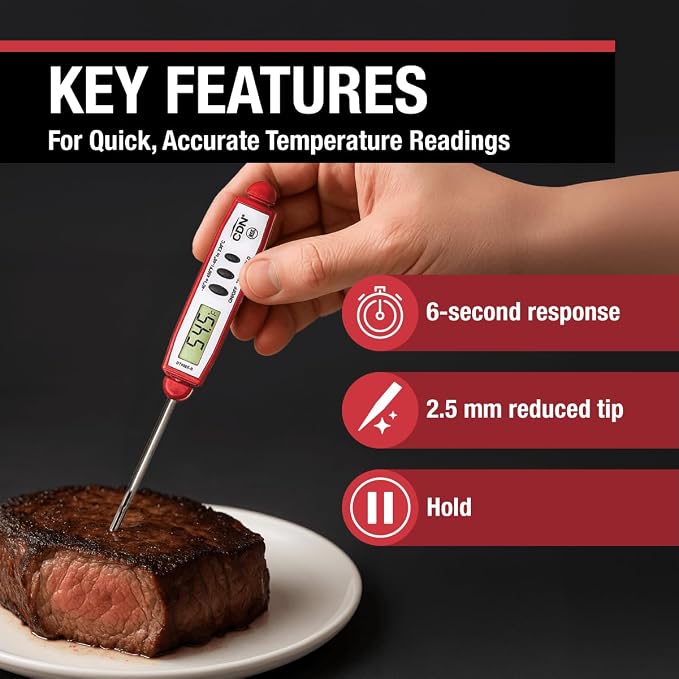CDN ProAccurate® Instant Read Digital Pocket Thermometer with 2.75" Stainless Steel Tip for Accurate Temperature Measurement, Red (DT450X-R)