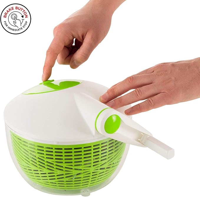 KUHN RIKON Salad Spinner with Side Handle and Instant-Stop Button, 21cm