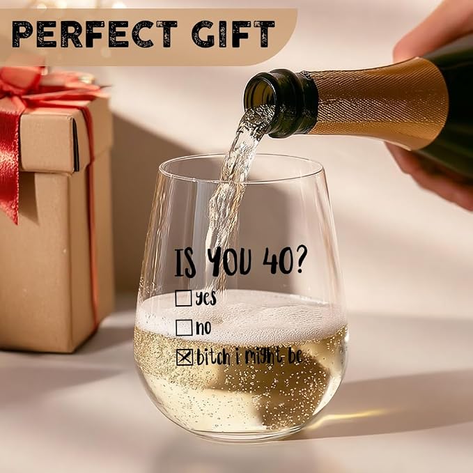 LANBAIHE Funny 40th Birthday Gifts for Women Men- 40th Birthday Wine Glass Gift Ideas for Wife, Husband, Mom, Dad, Sister, Aunt, Coworkers,40Year Party Supplies Decor for Him Her (Clear-40th)