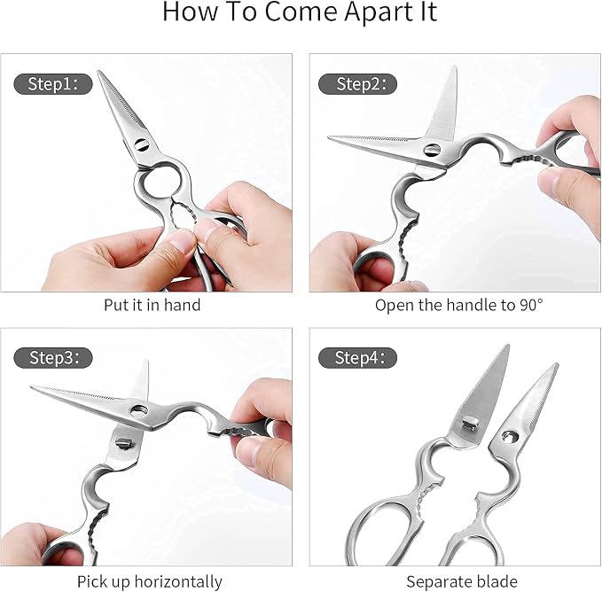 All Purpose Detachable Kitchen Shears Full-Steel Forged Kitchen Scissors | Ultra Sharp, Heavy Duty, Stainless Steel, Professional Chef Scissors, For Food Meat Pizza, Come Apart, Silver