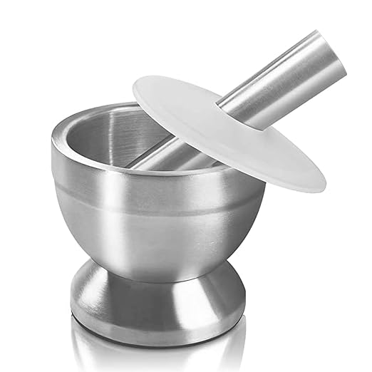 Large Stainless Steel Mortar and Pestle with Lid, Spice Grinder | Big Capacity, Herb Grinder, Seasoning Blender, Pesto Maker, Guacamole Bowl, Kitchen Prep, Daily Use, Easy Cleaning