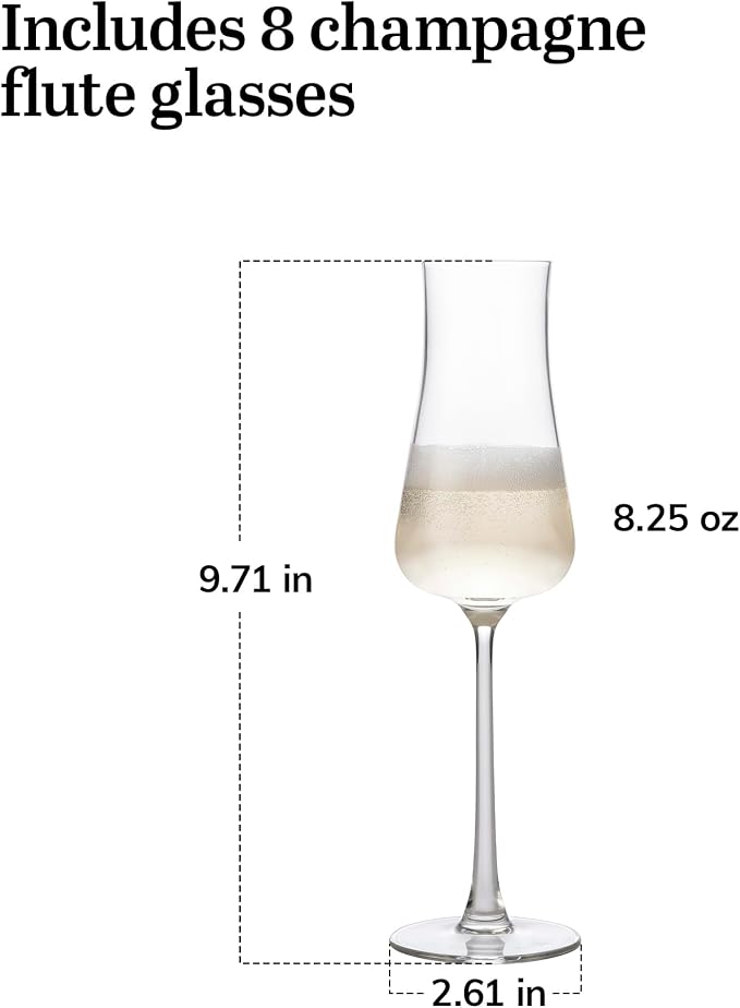 Libbey Signature Stratford Champagne Flute Glasses Set of 4, Artful, Lavish Stemmed Wine Glasses, 8 oz Sparkling Wine Glasses for Weddings, Birthdays
