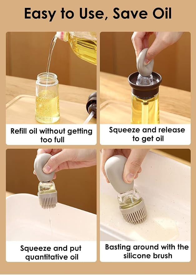 Oil Dispenser with Brush - Glass Olive Oil Dispenser for Kitchen, 2 IN 1 Oil Dispenser Bottle with Silicone Basting Brush for Cooking Vinegar Sauce BBQ Grill Frying, T-OB21, Green
