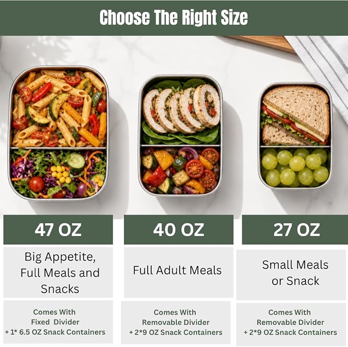 Flexibento -Stainless Steel Lunch Box 47 OZ Set,Bento Box, Stainless Steel Lunch Containers, Leak proof Metal lunch Box, 1 * 47 OZ+ 1 * 6.5 OZ,Vanilla-47 OZ+ 6.5 OZ set